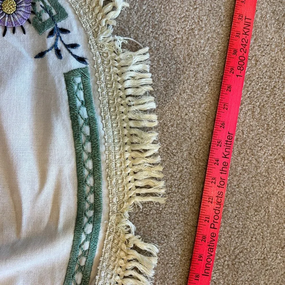 Vintage Handmade Oval Floral Embroidered Table Runner
